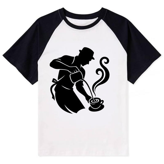 Barista creating latte art - Contrast Raglan T-shirt - Black