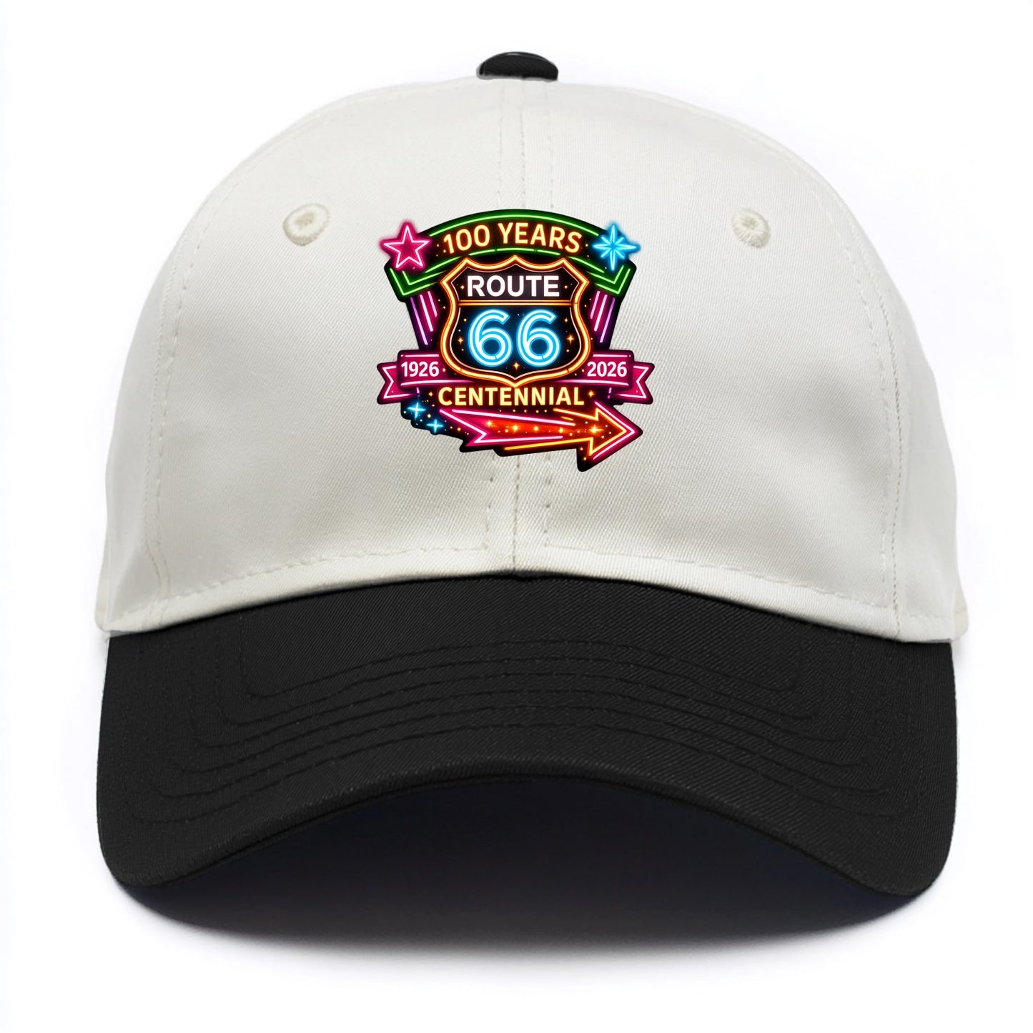 CENTENNIAL BADGE | 100 Years celebration emblem | 1926-2026 dates | Anniversary - Two Tone Cap - Black