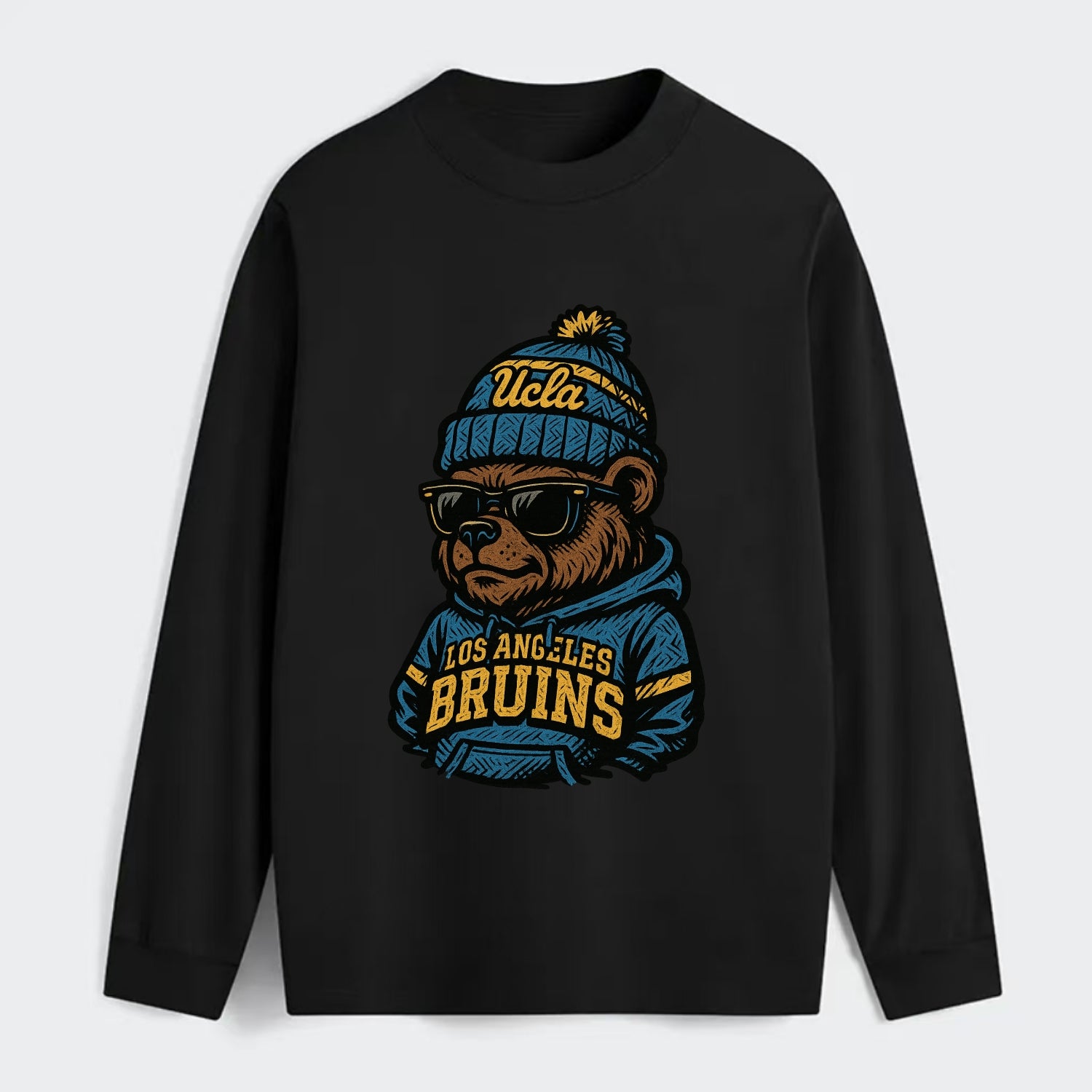 Los Angeles Bruin wearing UCLA beanie with script patch - Classic Long Sleeve Shirt - Black