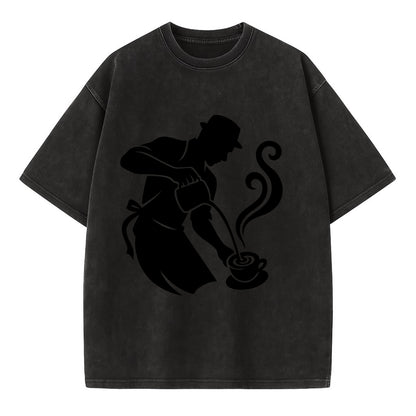 Barista creating latte art - Vintage T-shirt - Black
