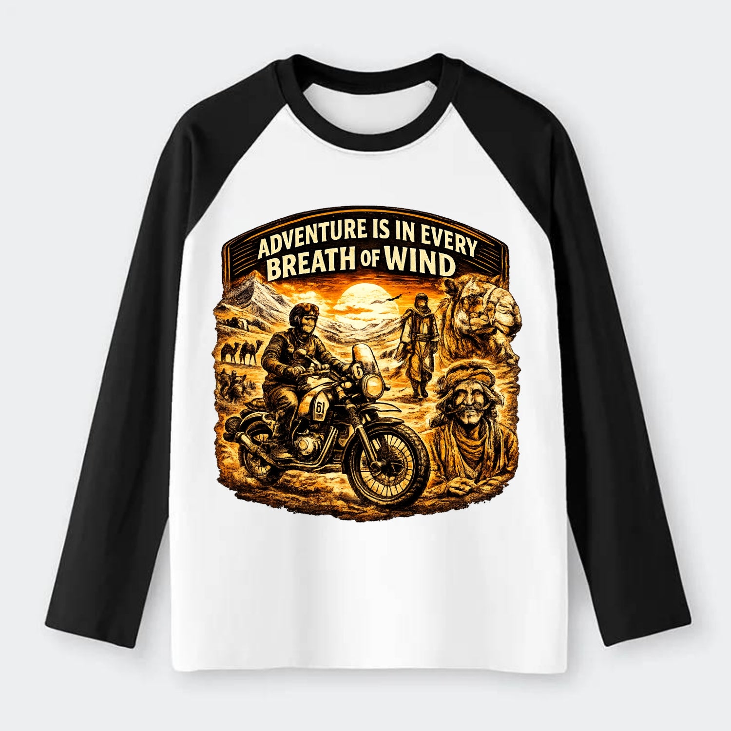 Adventure Vintage Rides - Raglan Long Sleeve T-Shirt - Black