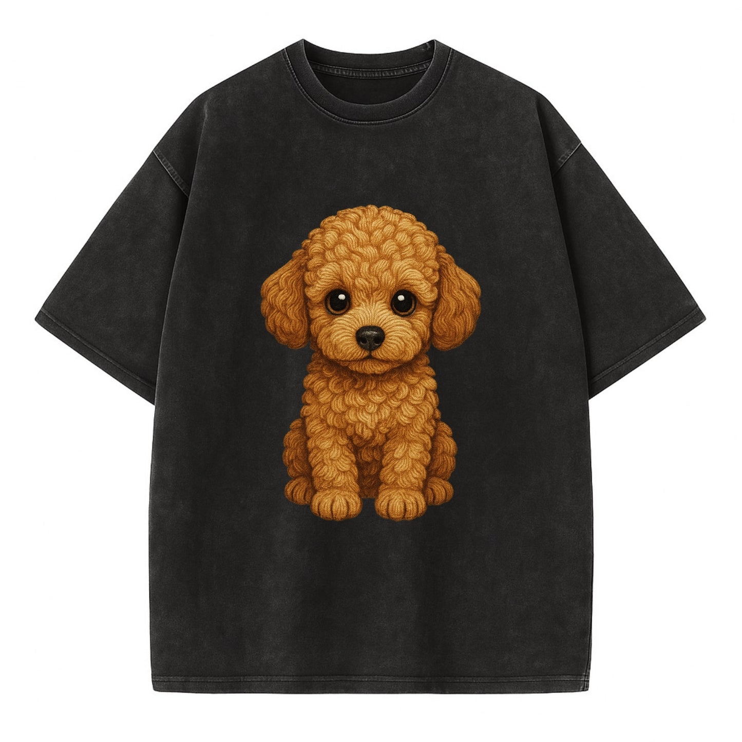 Baby Poodle Puppy - curly fluffy coat, intelligent eyes, elegant snout, - Vintage T-shirt - Black