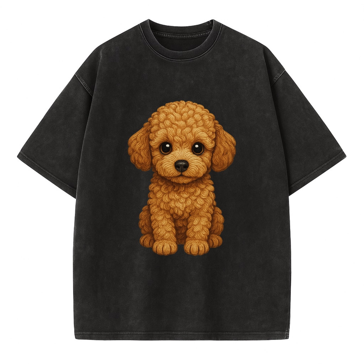 Baby Poodle Puppy - curly fluffy coat, intelligent eyes, elegant snout, - Vintage T-shirt - Black