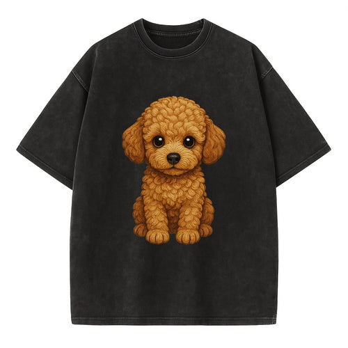 Baby Poodle Puppy - curly fluffy coat, intelligent eyes, elegant snout, - Vintage T-shirt