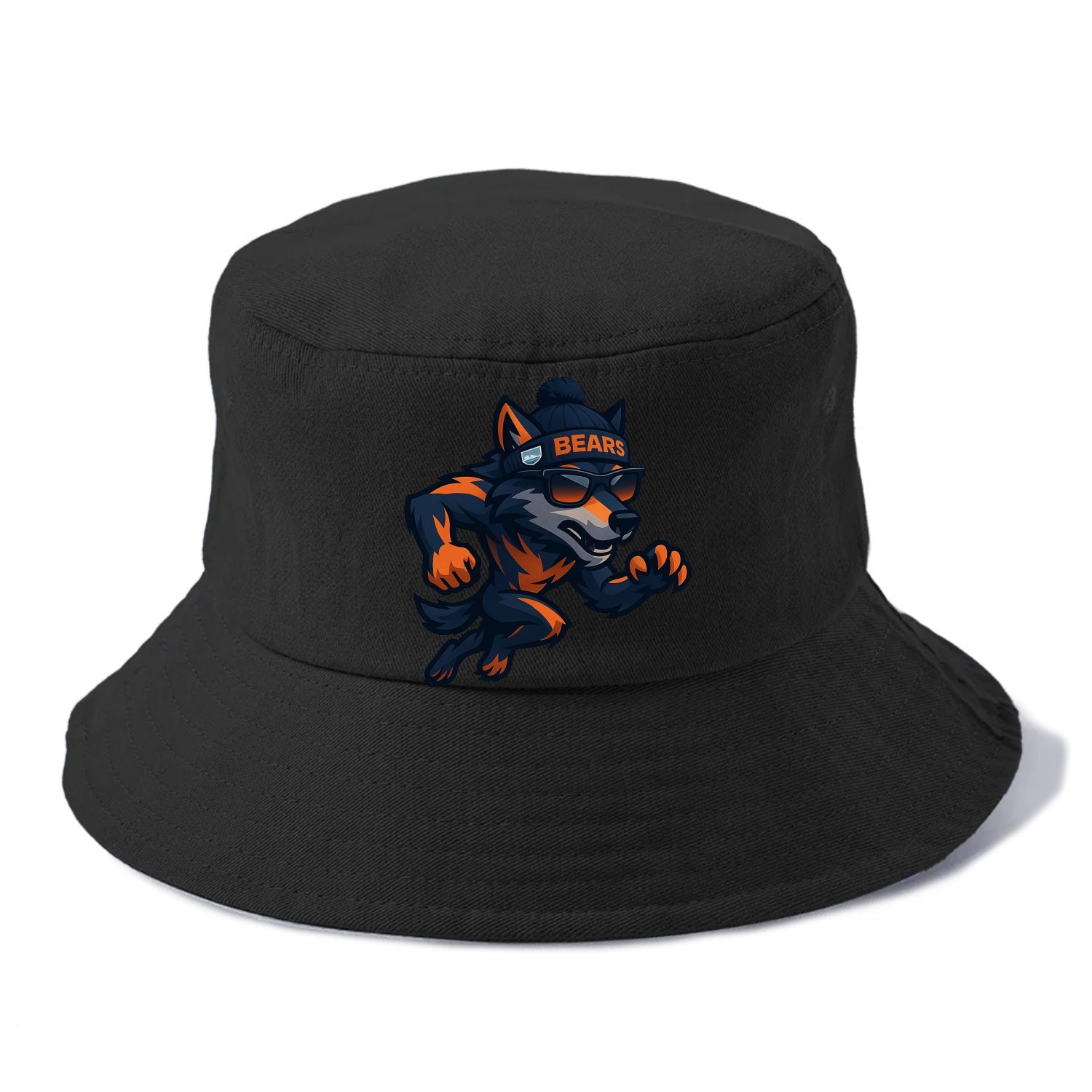 Chicago Wolf wearing Bears beanie with Lake Michigan patch and wayfarer sunglasses - Bucket Hat - Black