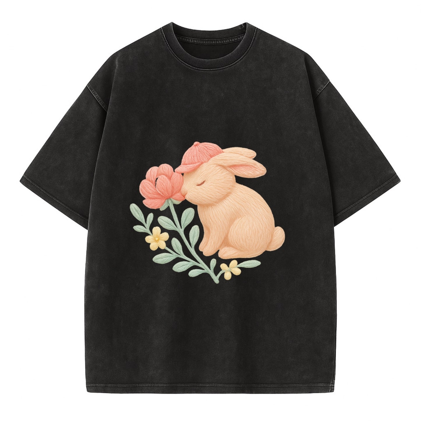 Peach Bunny - Vintage T-shirt - Black