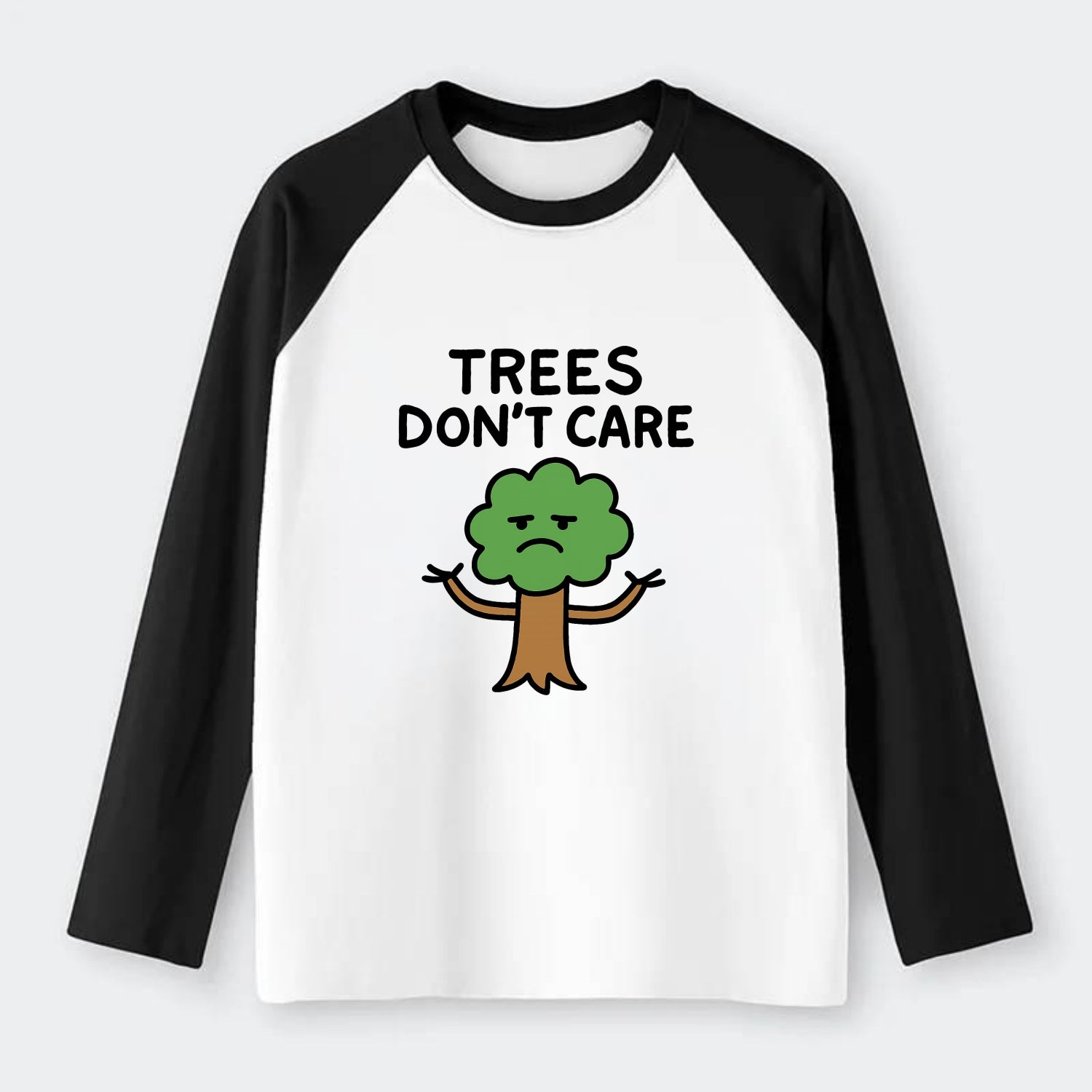 TREES DONT CARE | Indifferent oak shrugging branches - Raglan Long Sleeve T-Shirt - Black
