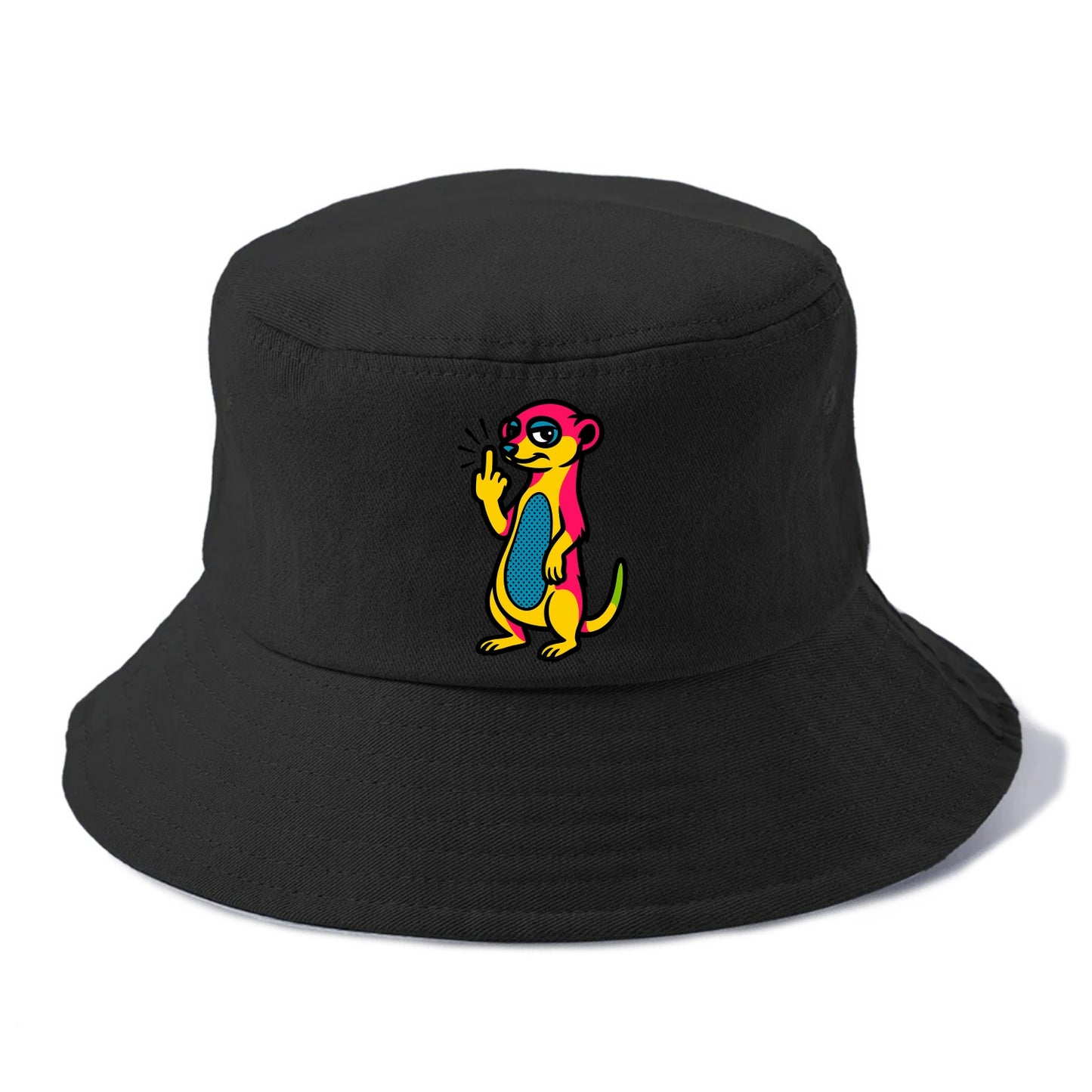 cute meerkat standing guard on hind legs, one front paw raised in sassy salute - Bucket Hat - Black