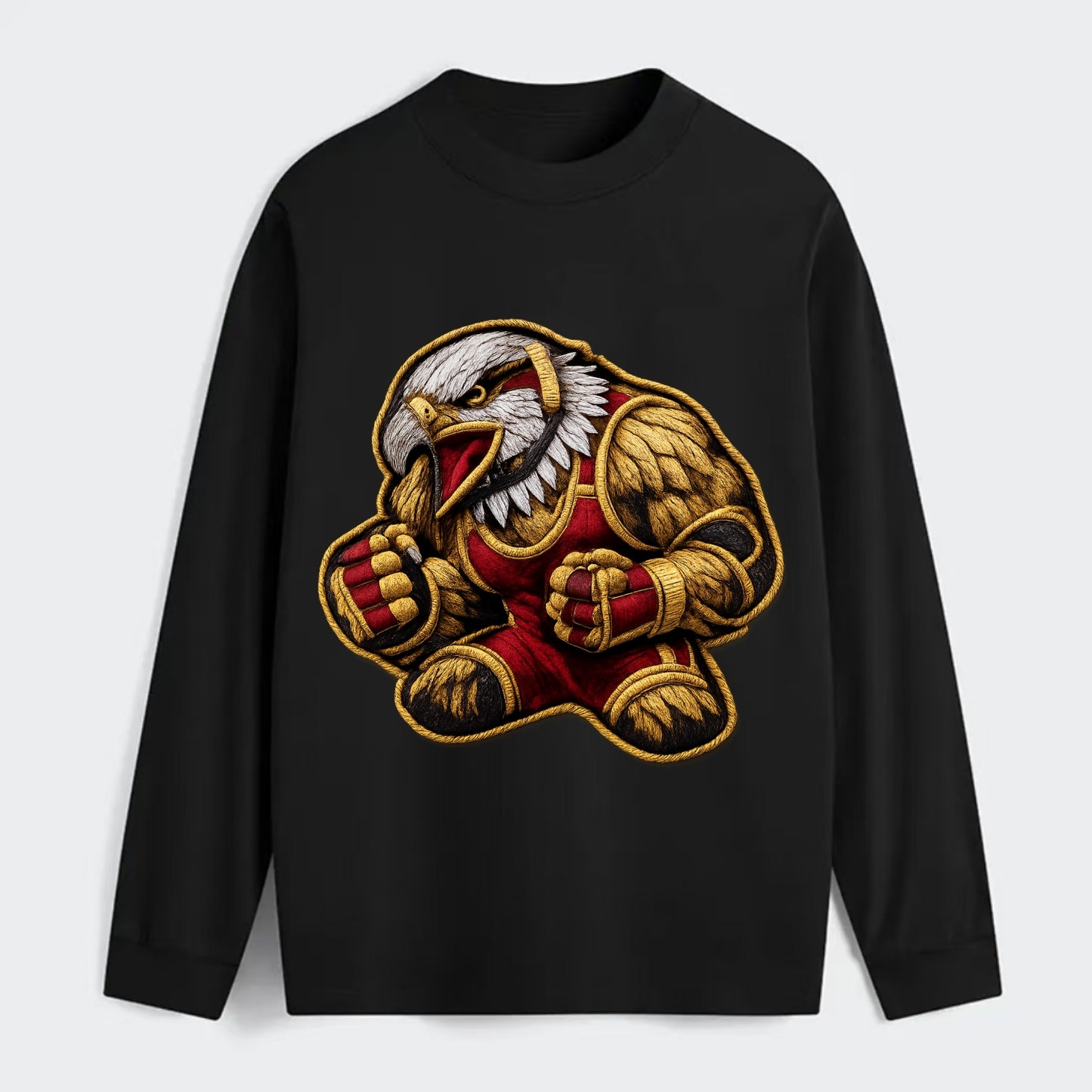 Embroidered patch design - WRESTLING EAGLE - fierce eagle with - Classic Long Sleeve Shirt - Black