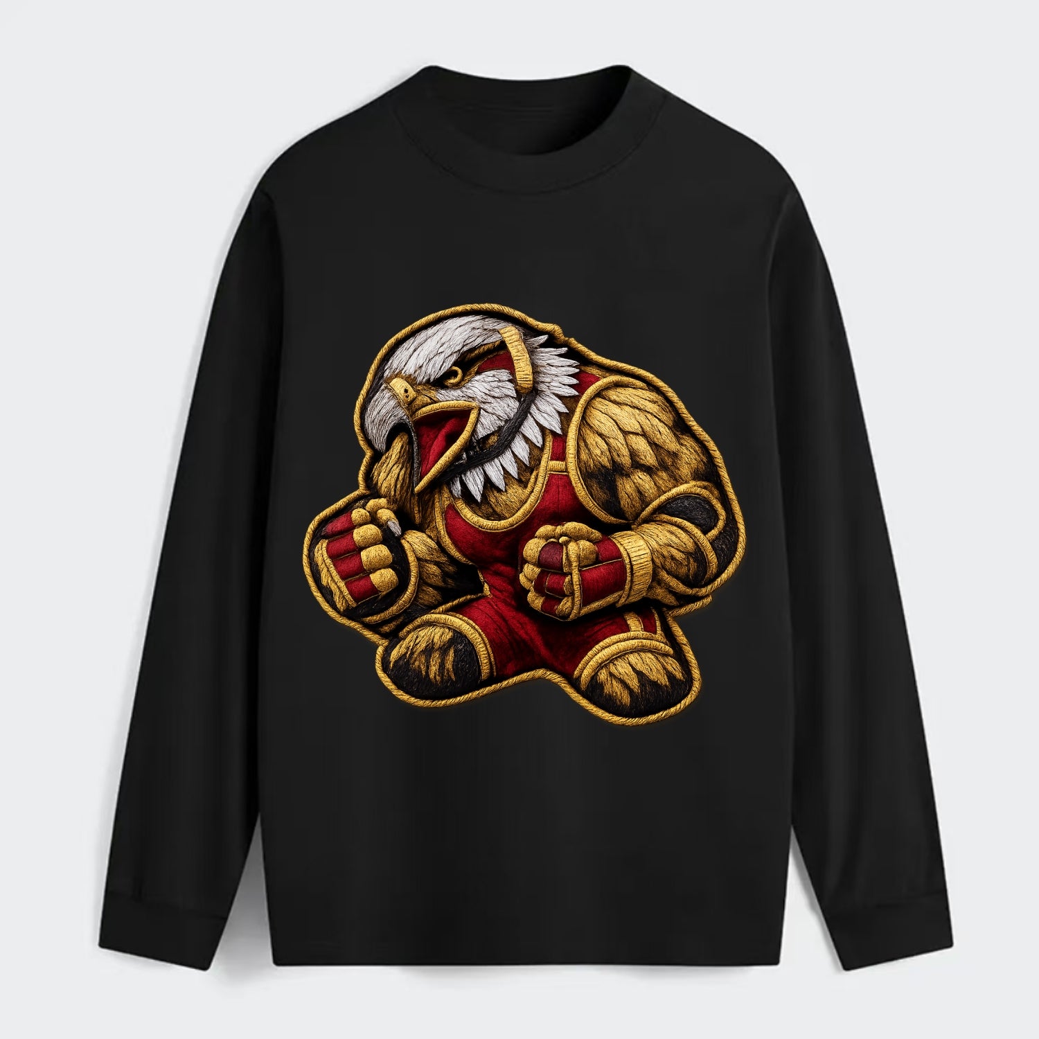 Embroidered patch design - WRESTLING EAGLE - fierce eagle with - Classic Long Sleeve Shirt - Black