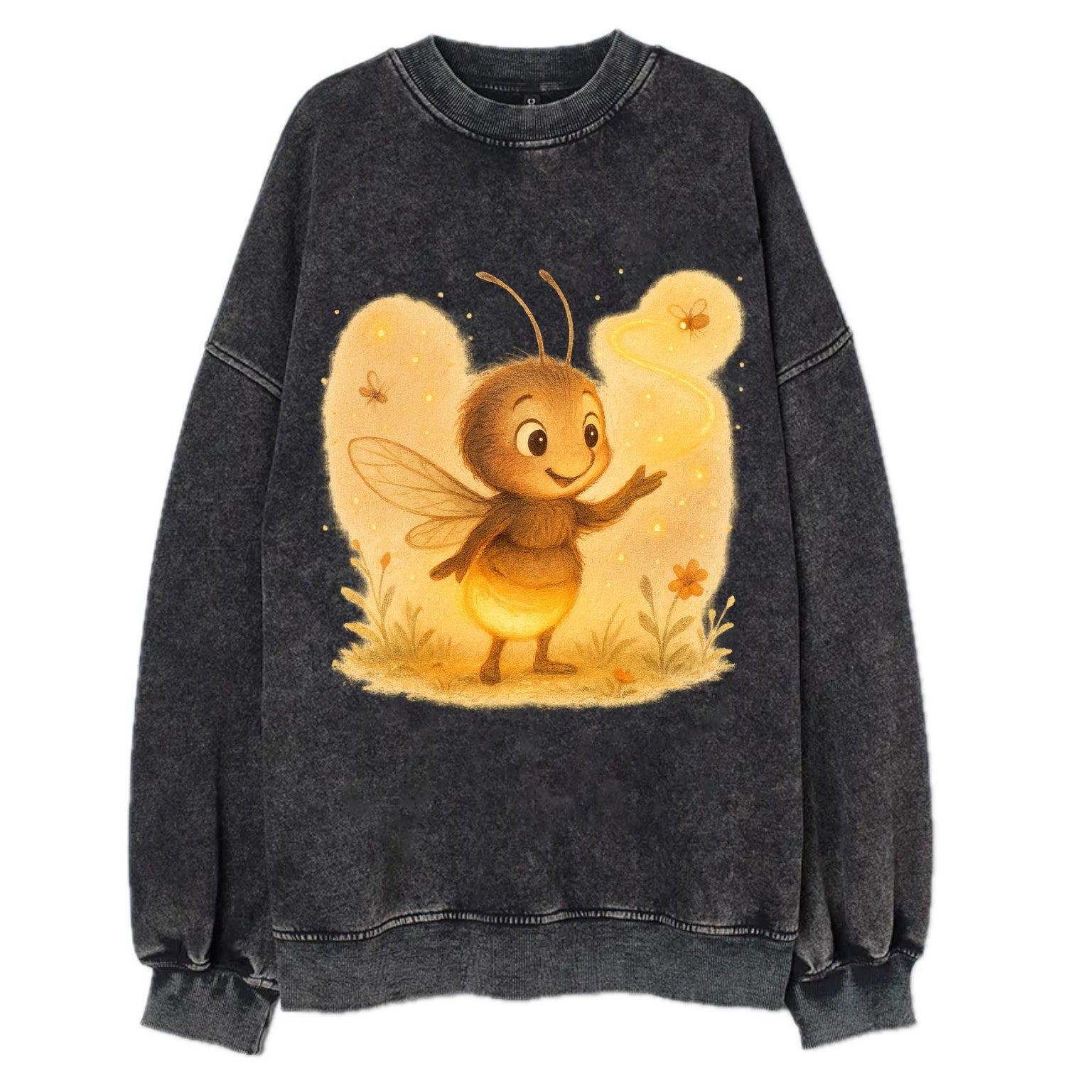 Firefly choreographer arranging synchronized light patterns over a meadow stage - Vintage Sweatshirt - Black