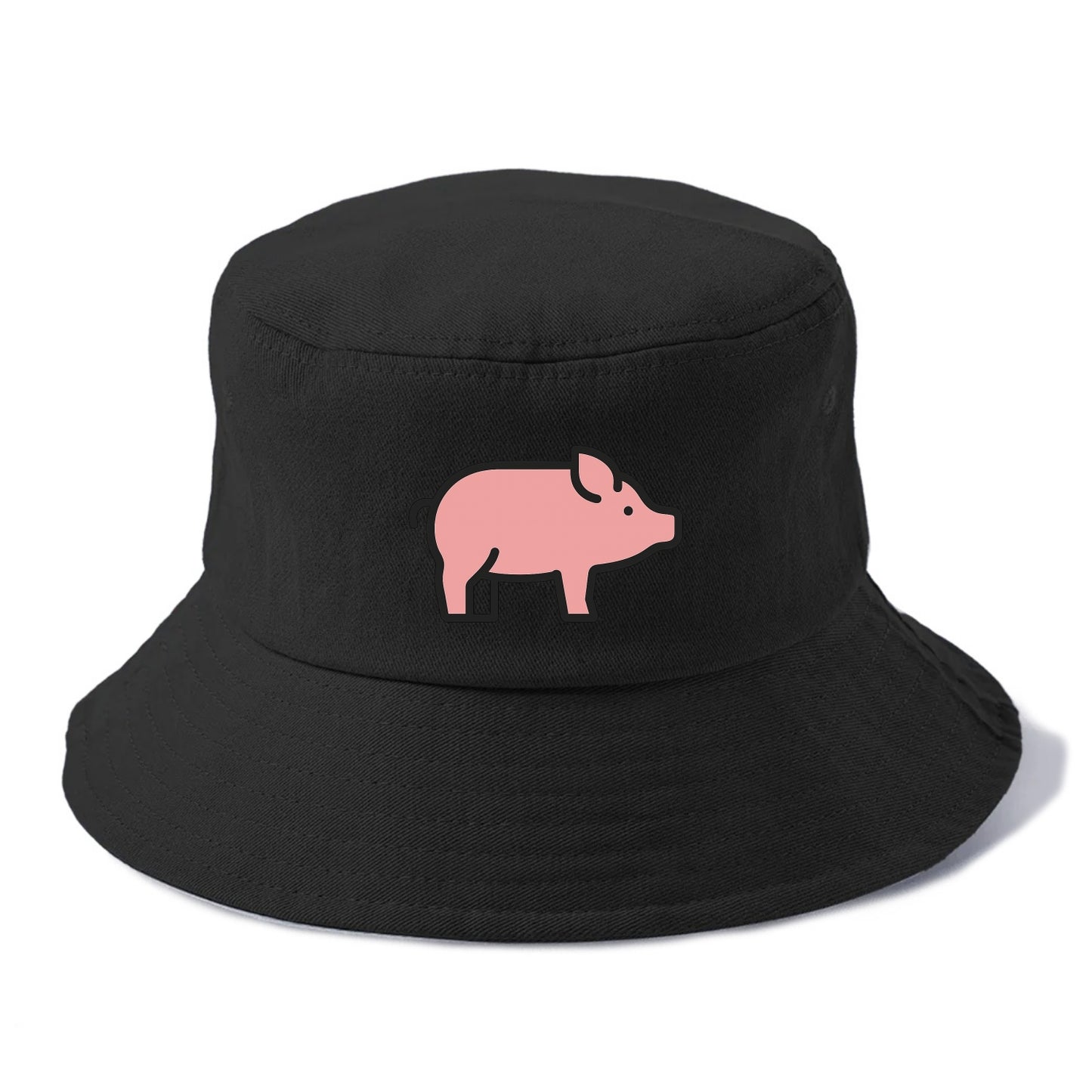 Pig - Pink farm pig flat side profile - Bucket Hat - Black