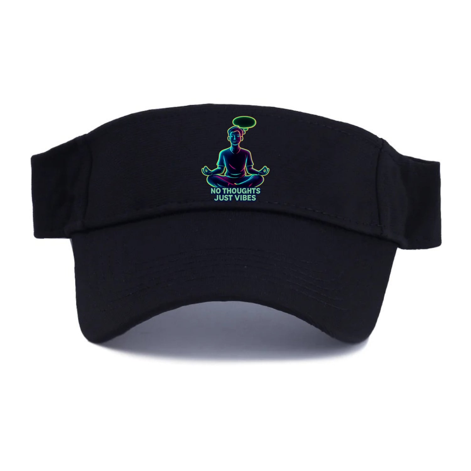 Peaceful floating figure with empty thought bubble - "no thoughts just vibes" zen state - Visor - Black
