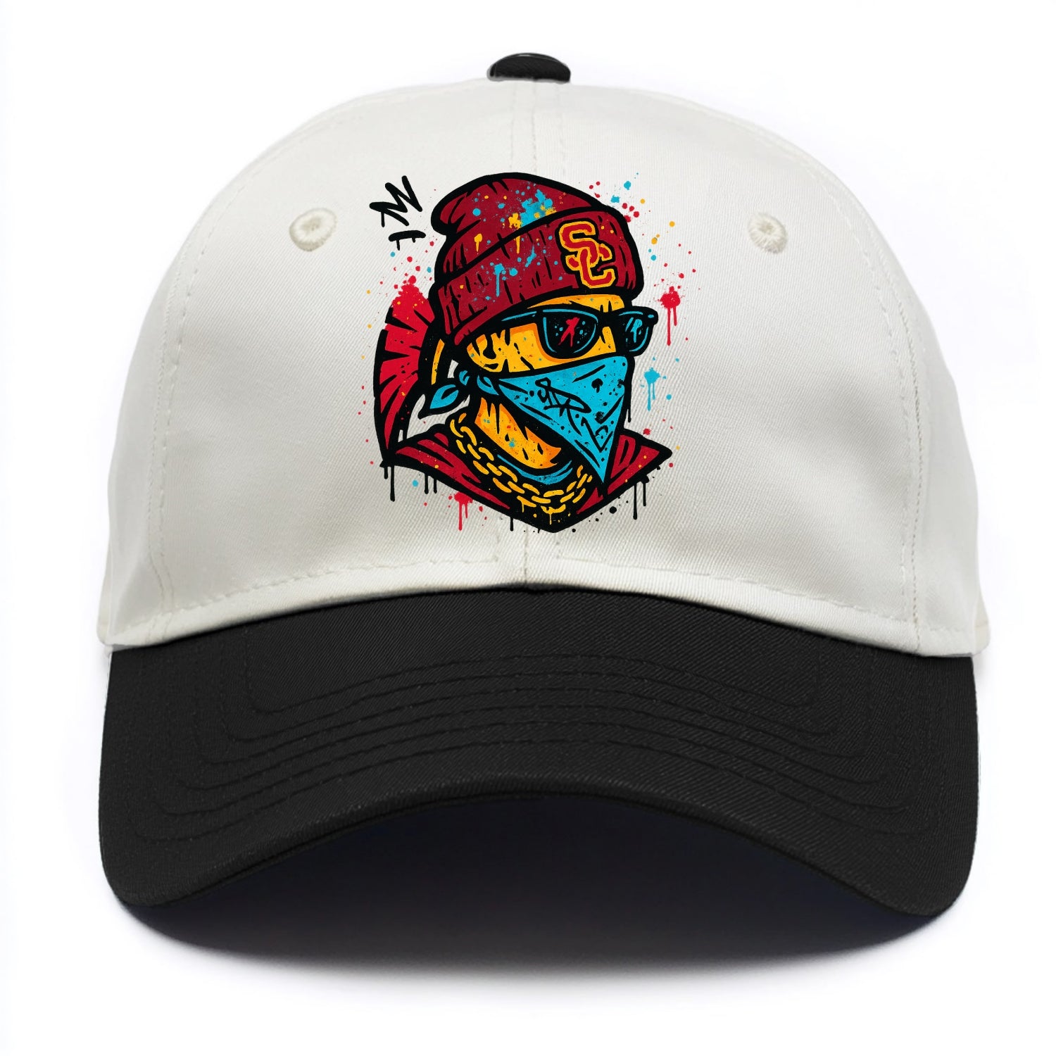 Los Angeles Trojan wearing USC beanie with SC patch - Two Tone Cap - Black