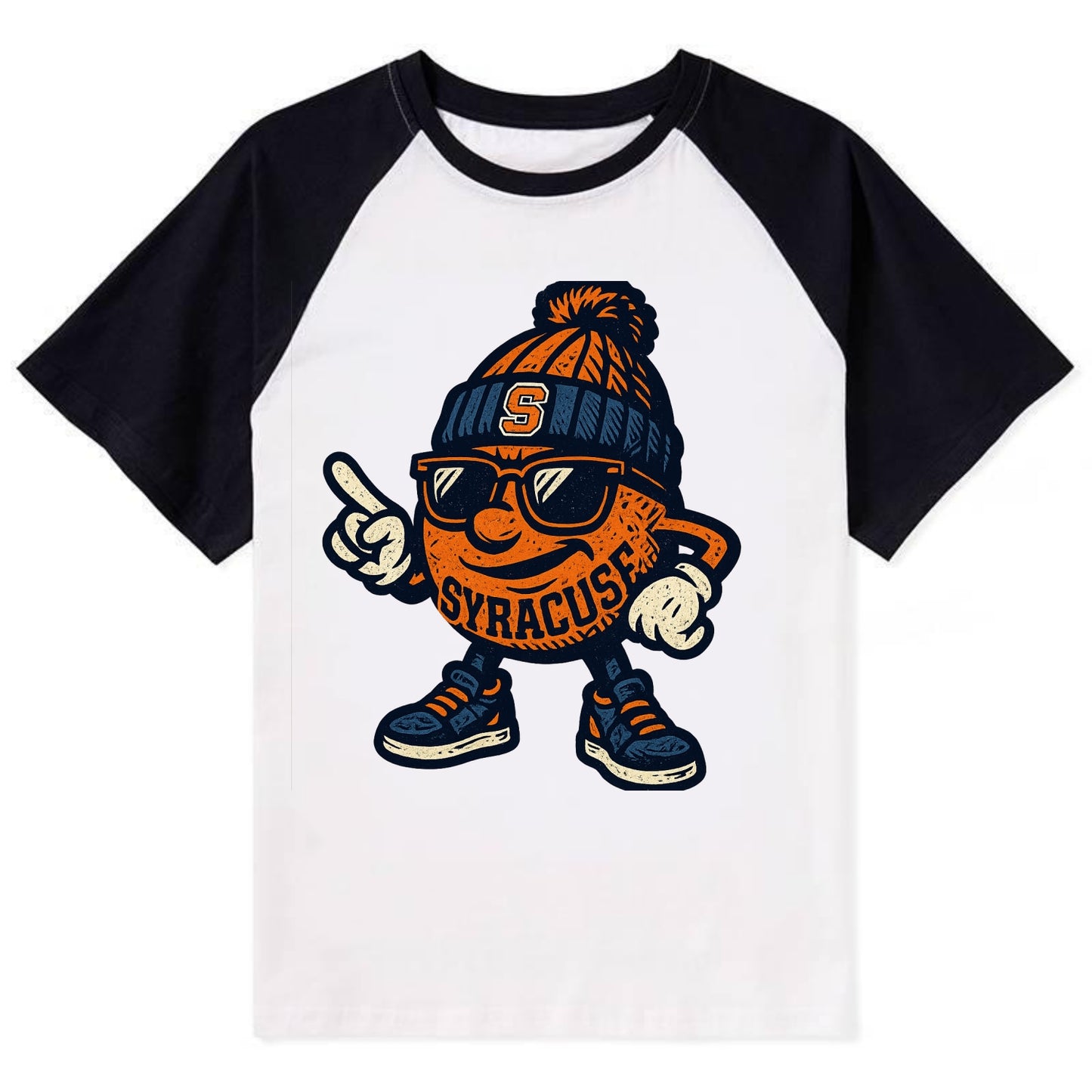 Syracuse Orange wearing Syracuse beanie with S patch - Contrast Raglan T-shirt - Black