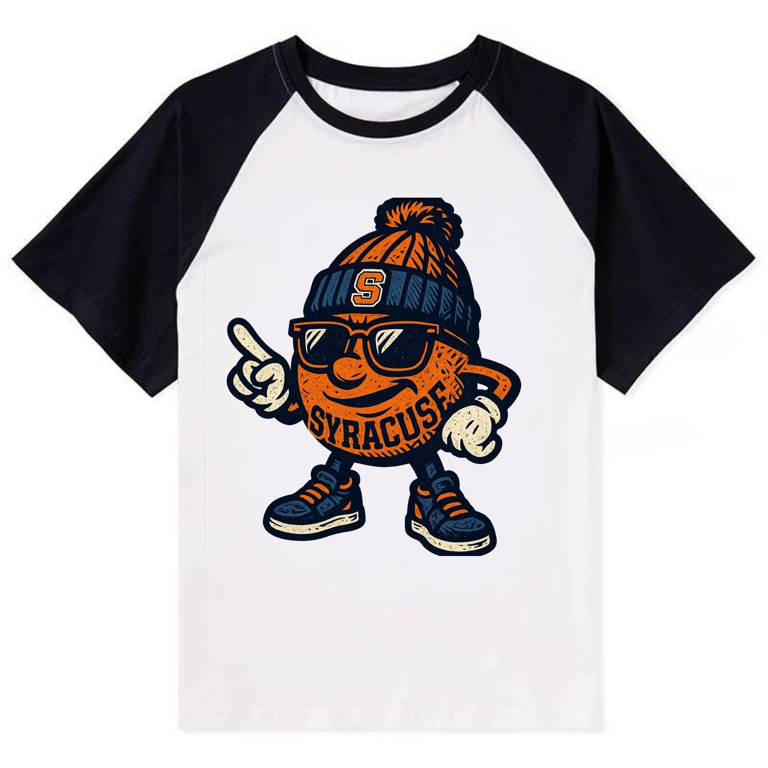 Syracuse Orange wearing Syracuse beanie with S patch - Contrast Raglan T-shirt - Black