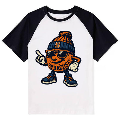 Syracuse Orange wearing Syracuse beanie with S patch - Contrast Raglan T-shirt - Black