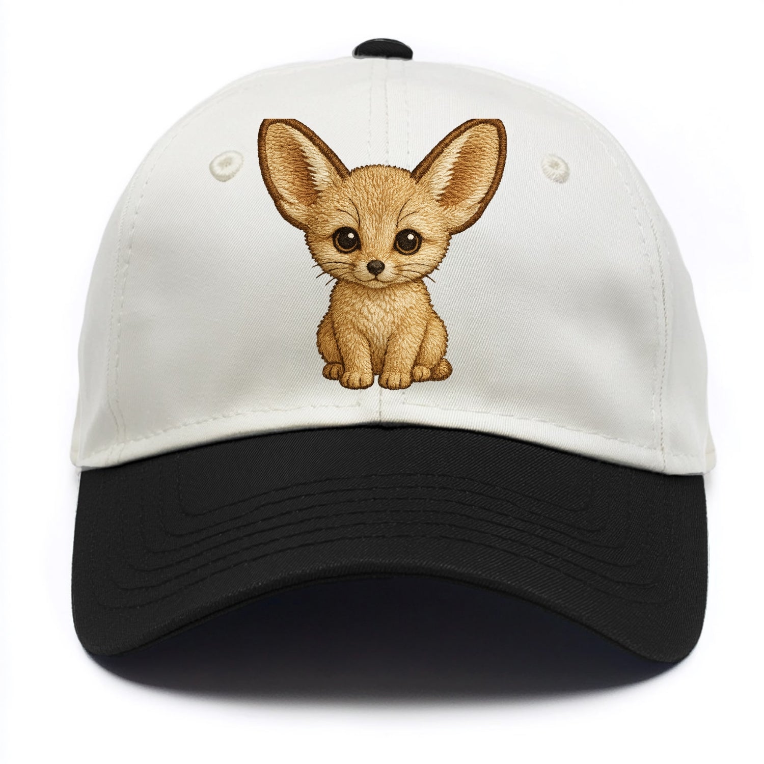 Baby Fennec Fox - huge ears, cream fur, large dark eyes, front-facing, desert baby - Two Tone Cap - Black