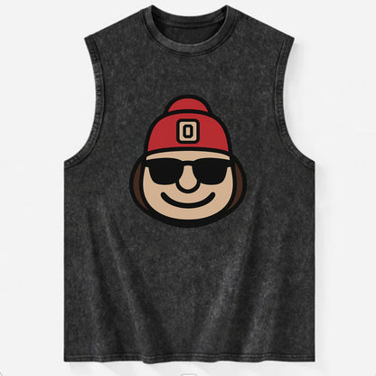 Columbus Brutus wearing Ohio State beanie with Block O patch - Vintage Washed Tank - Black