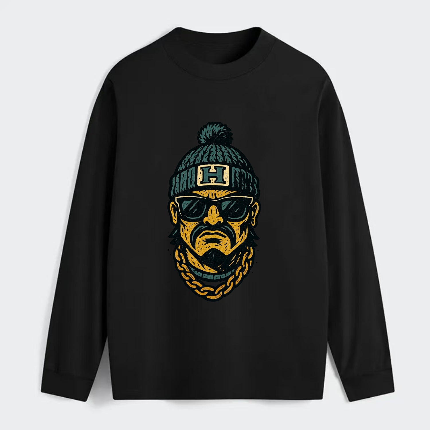 Honolulu Warrior wearing Hawaii beanie with H patch - Classic Long Sleeve Shirt - Black
