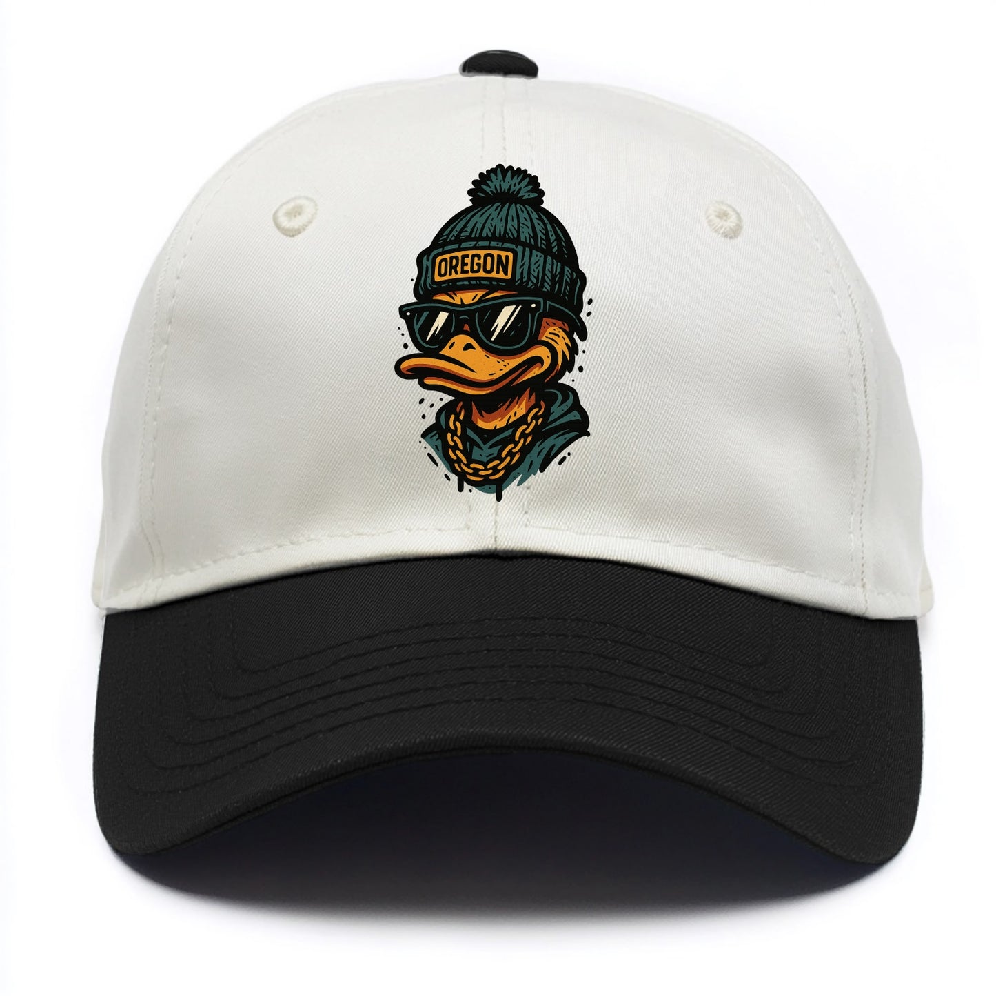 Eugene Duck wearing Oregon beanie with p - Two Tone Cap - Black