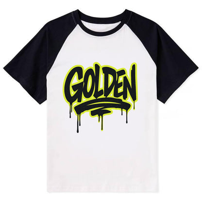 Bold typography design - "GOLDEN" - precious, valuable, excellent - Contrast Raglan T-shirt - Black