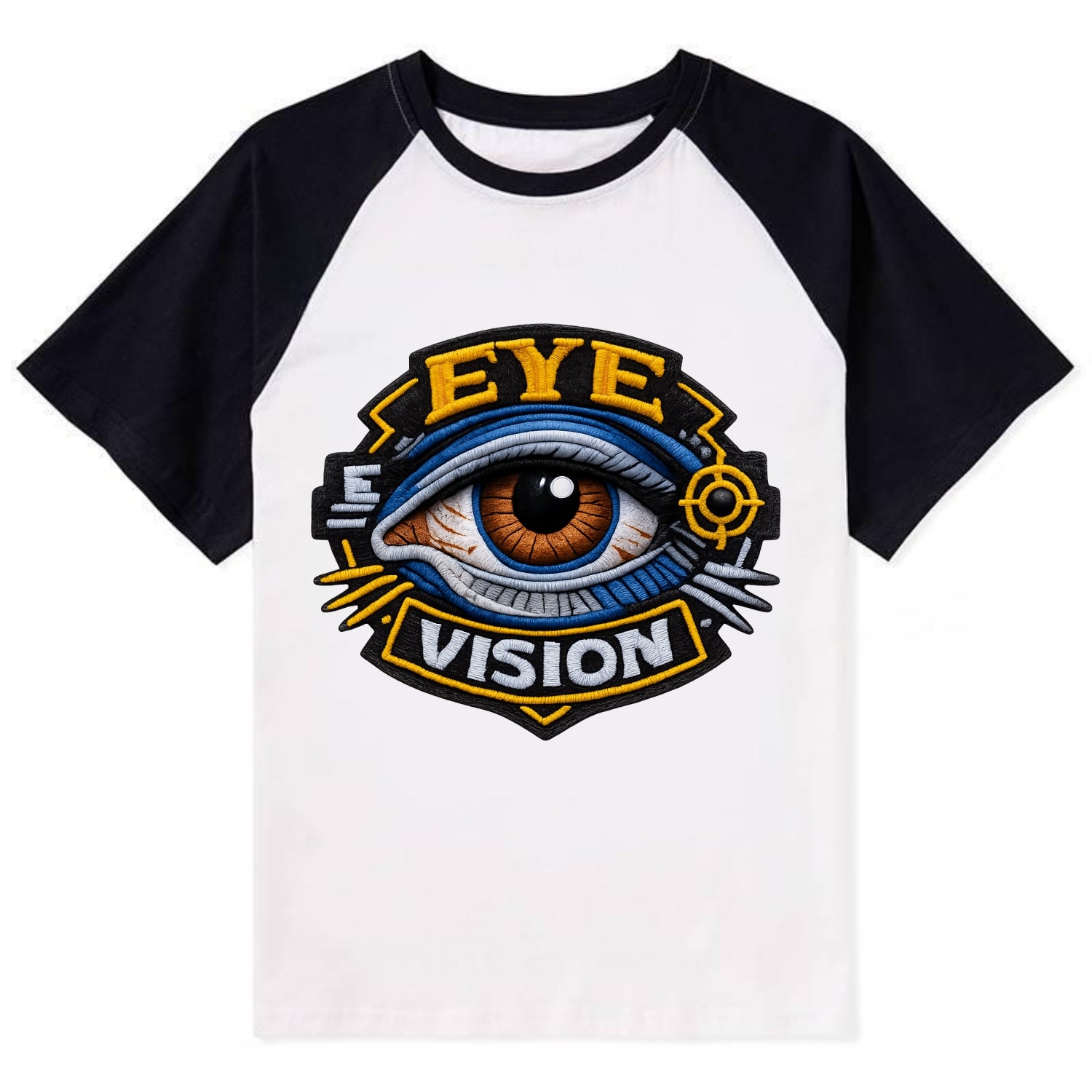 EYE VISION - anatomical eye in blue and brown , optometry - Contrast Raglan T-shirt - Black
