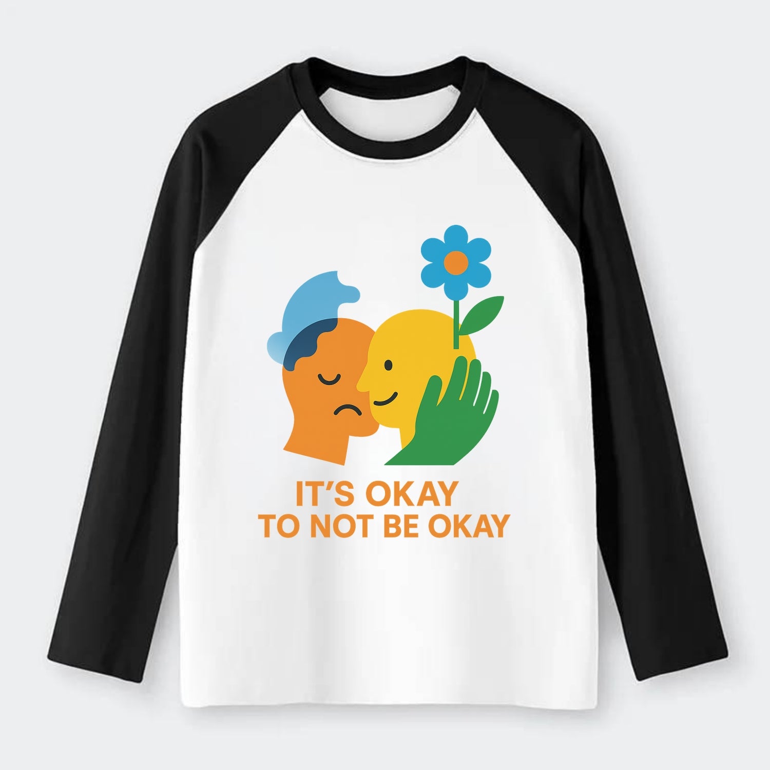 Mental health stigma fading as support grows - "It's Okay to Not Be - Raglan Long Sleeve T-Shirt - Black