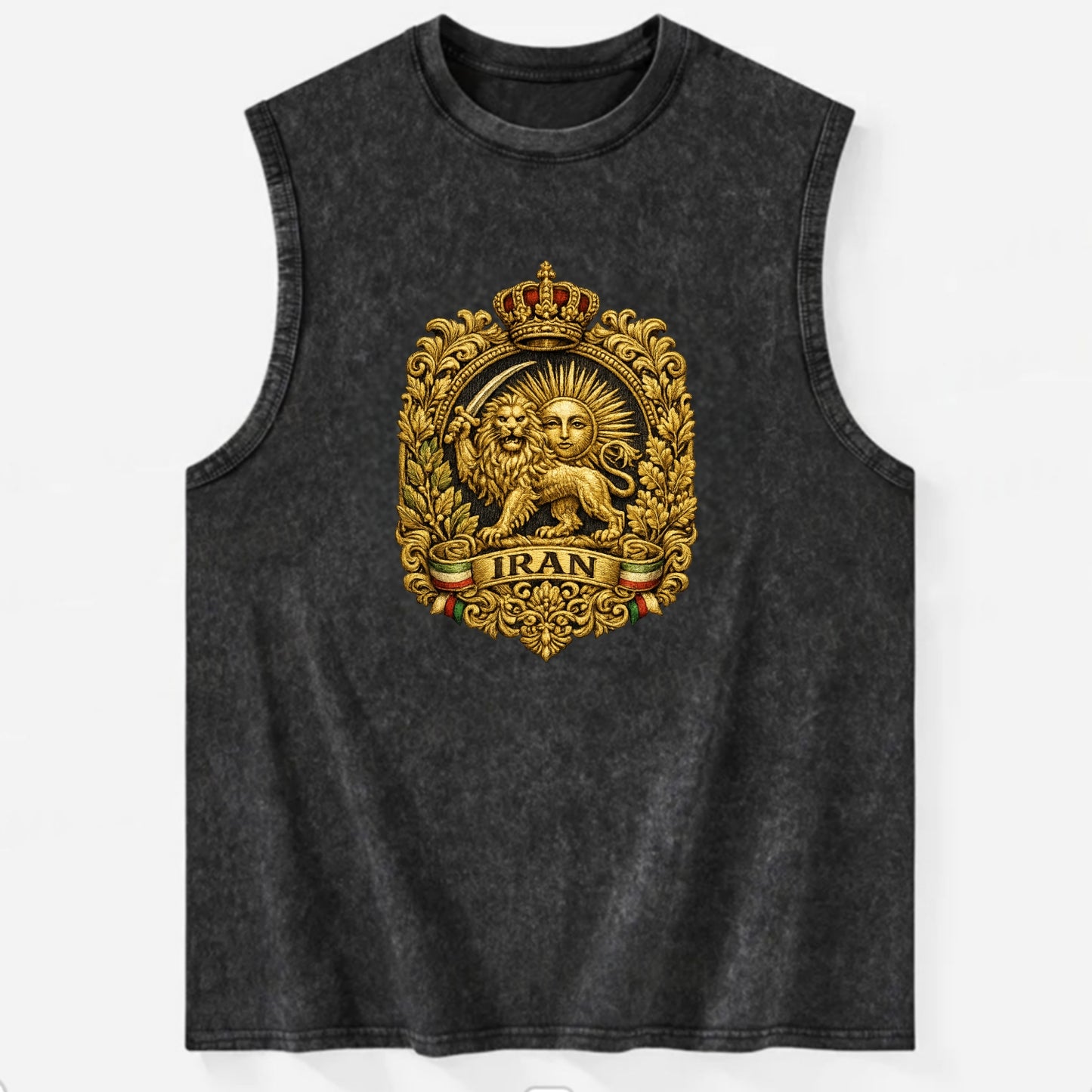 Iran Lion Sun Badge - Vintage Washed Tank - Black