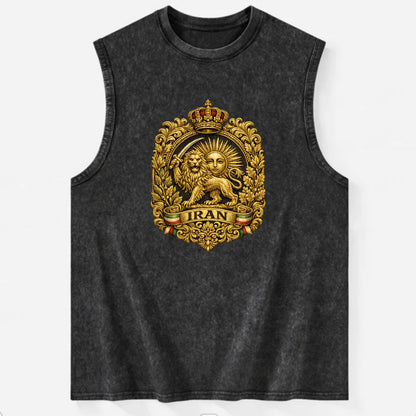 Iran Lion Sun Badge - Vintage Washed Tank - Black