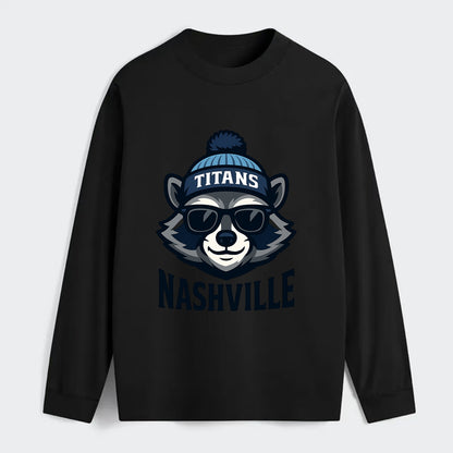 Nashville Raccoon wearing Titans navy and light blue beanie with pom - Classic Long Sleeve Shirt - Black