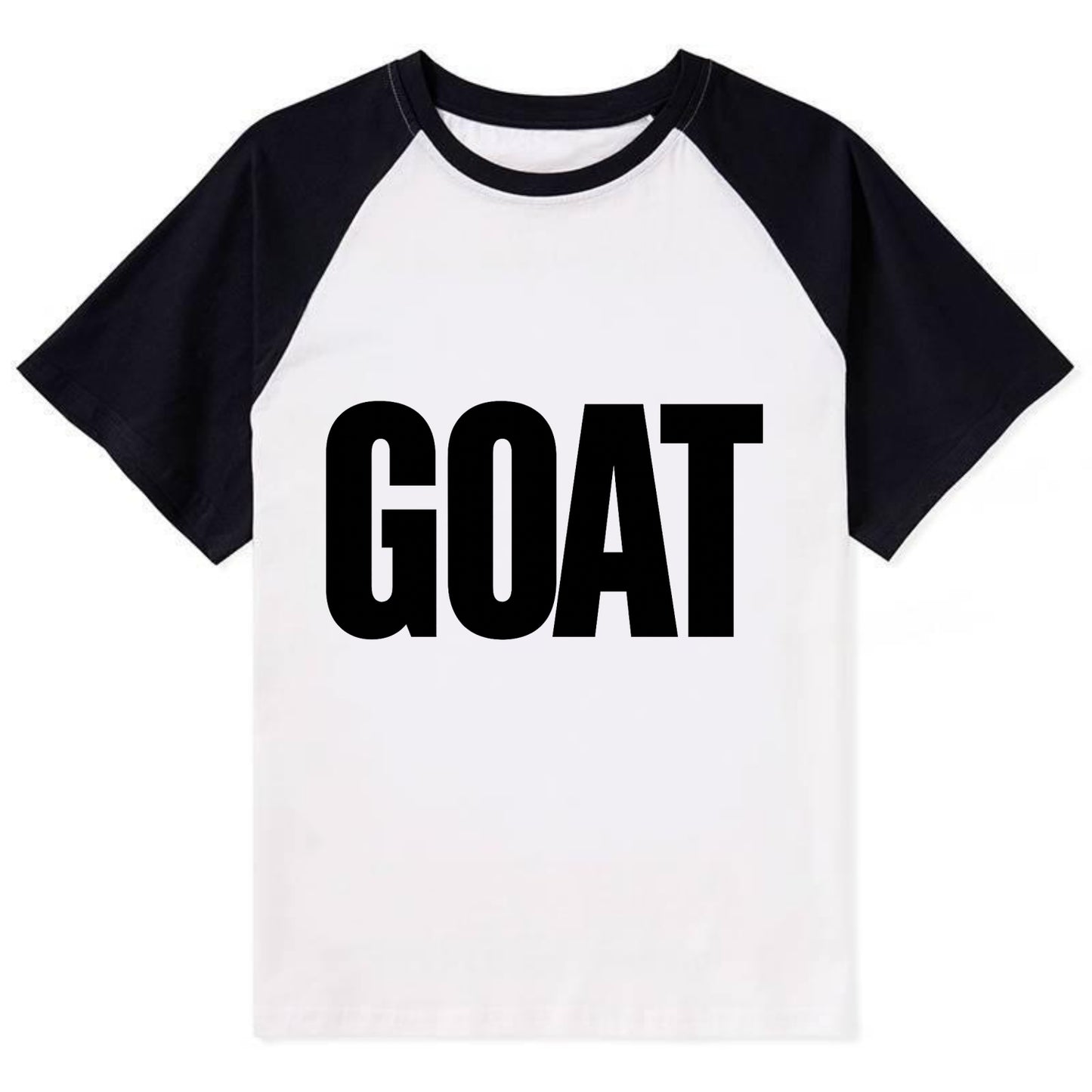 Bold typography design - "GOAT" - greatest of all time - Contrast Raglan T-shirt - Black