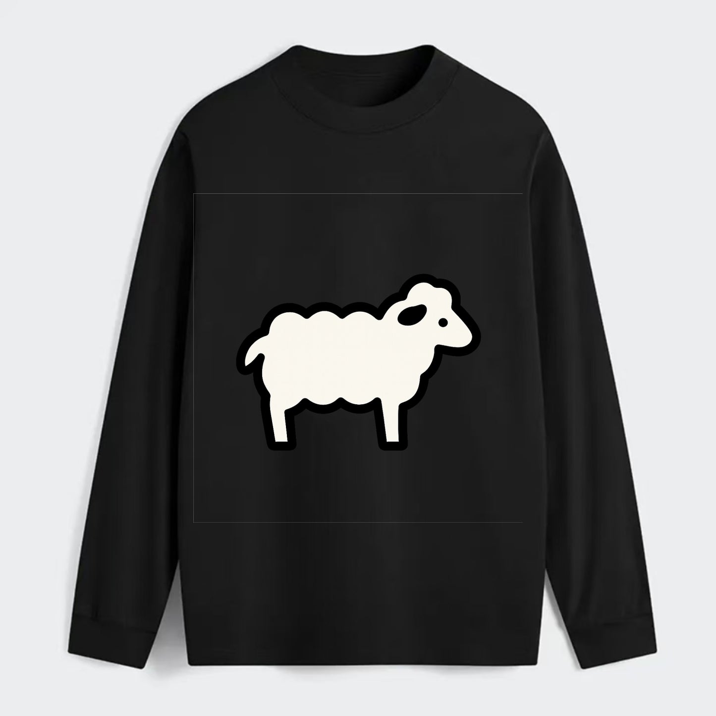 Sheep - White fluffy wool flat side profile - Classic Long Sleeve Shirt - Black