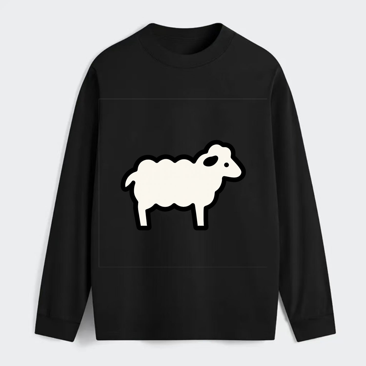 Sheep - White fluffy wool flat side profile - Classic Long Sleeve Shirt - Black