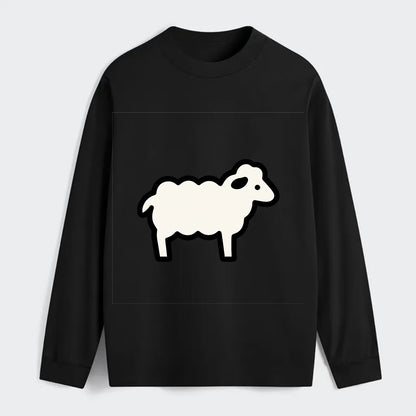 Sheep - White fluffy wool flat side profile - Classic Long Sleeve Shirt - Black