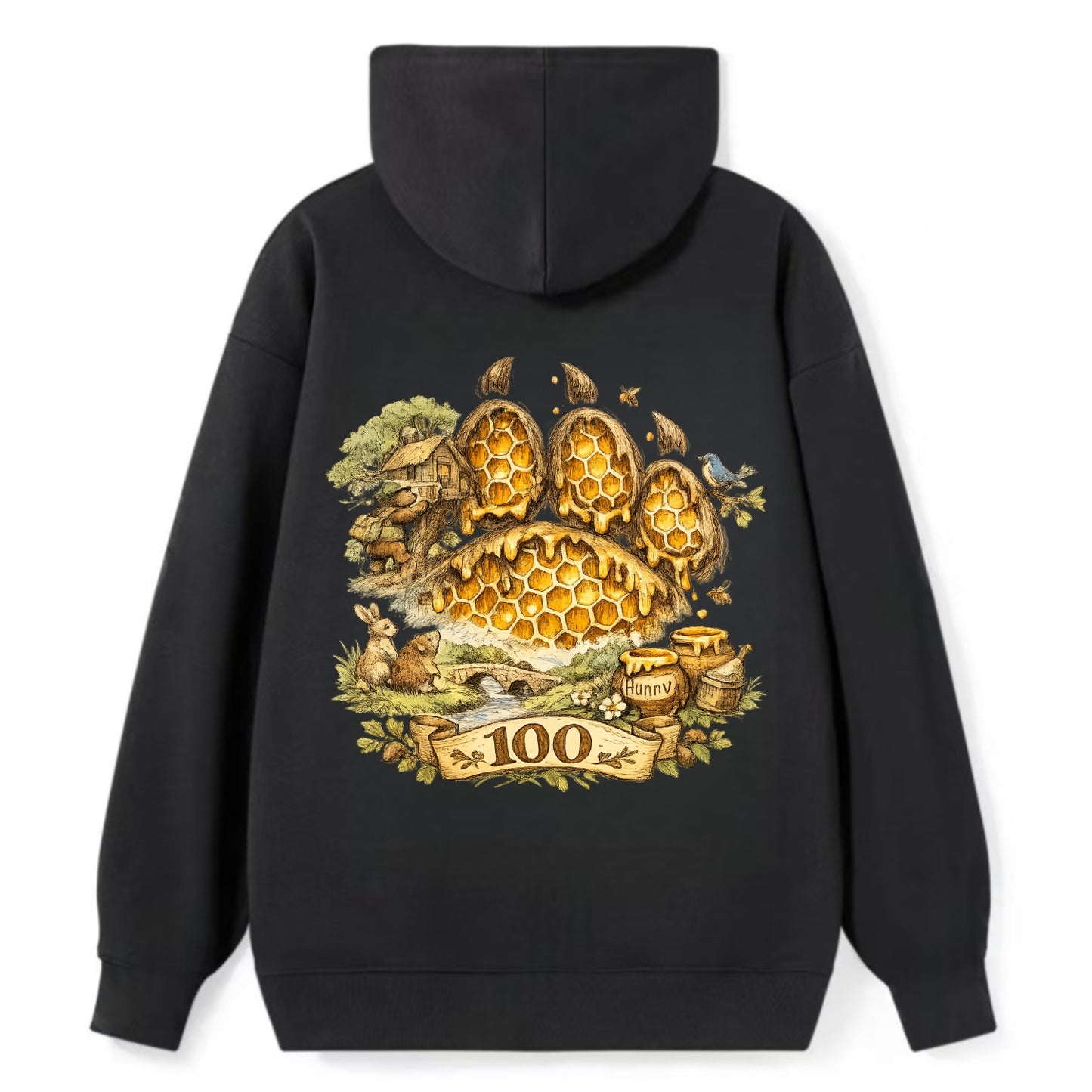 HONEY PAW | Bear paw print filled with honeycomb | Sticky evidence | - Classic Pullover Hoodie - Black