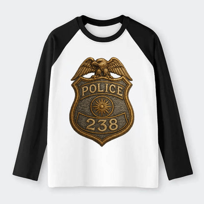 Police Badge  - Raglan Long Sleeve T-Shirt - Black