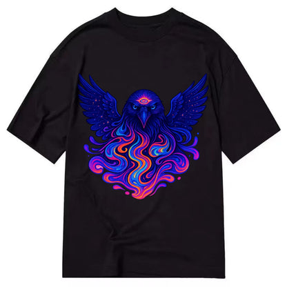 Mysterious raven with feathers showing future visions in neon colors, wings - Classic T-shirt - Black
