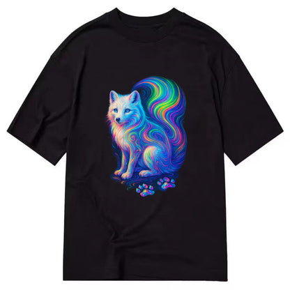 Graceful arctic fox with tail streaming aurora colors, white fur with prismatic - Classic T-shirt - Black