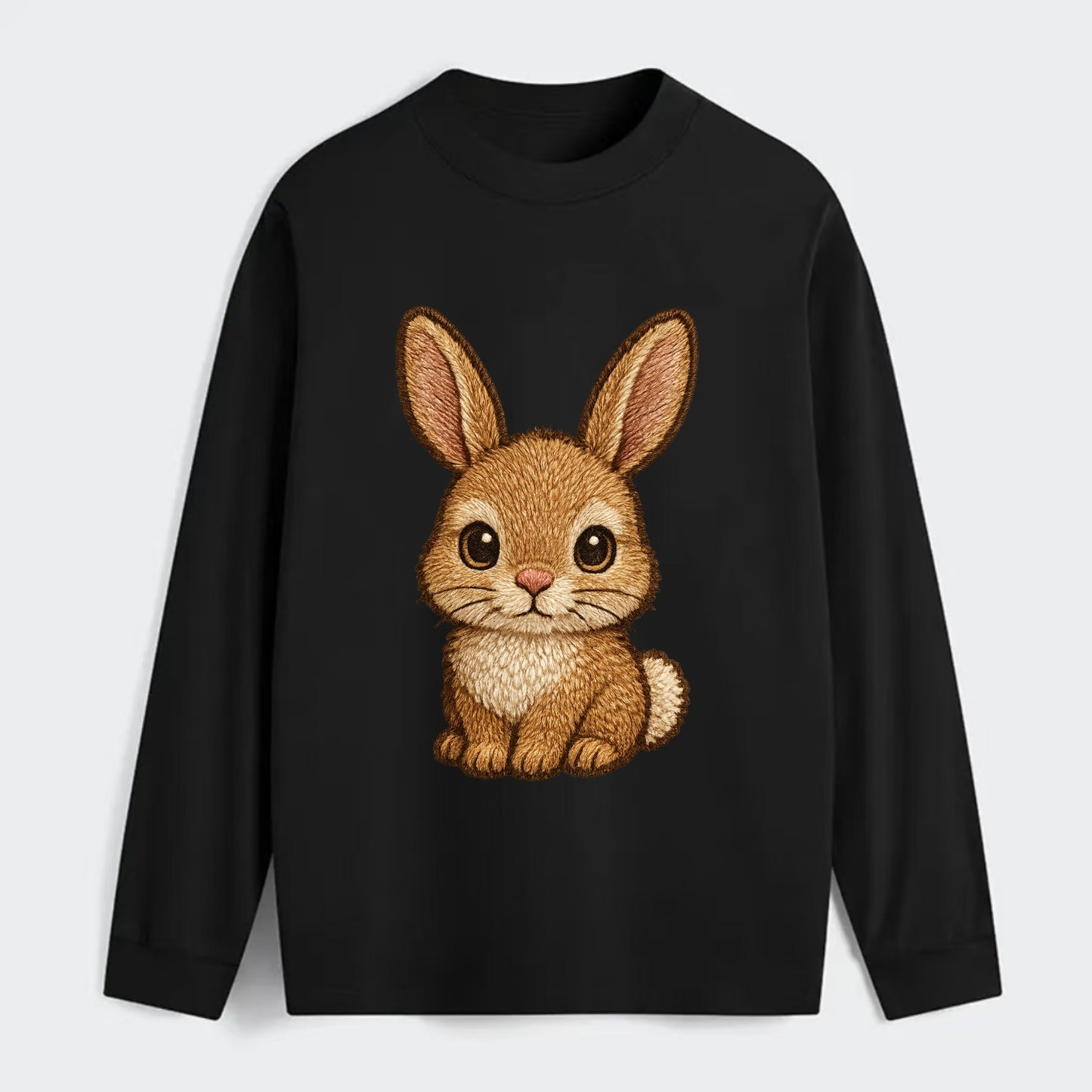 Baby Rabbit - long ears, fluffy white tail, pink nose, large brown - Classic Long Sleeve Shirt - Black