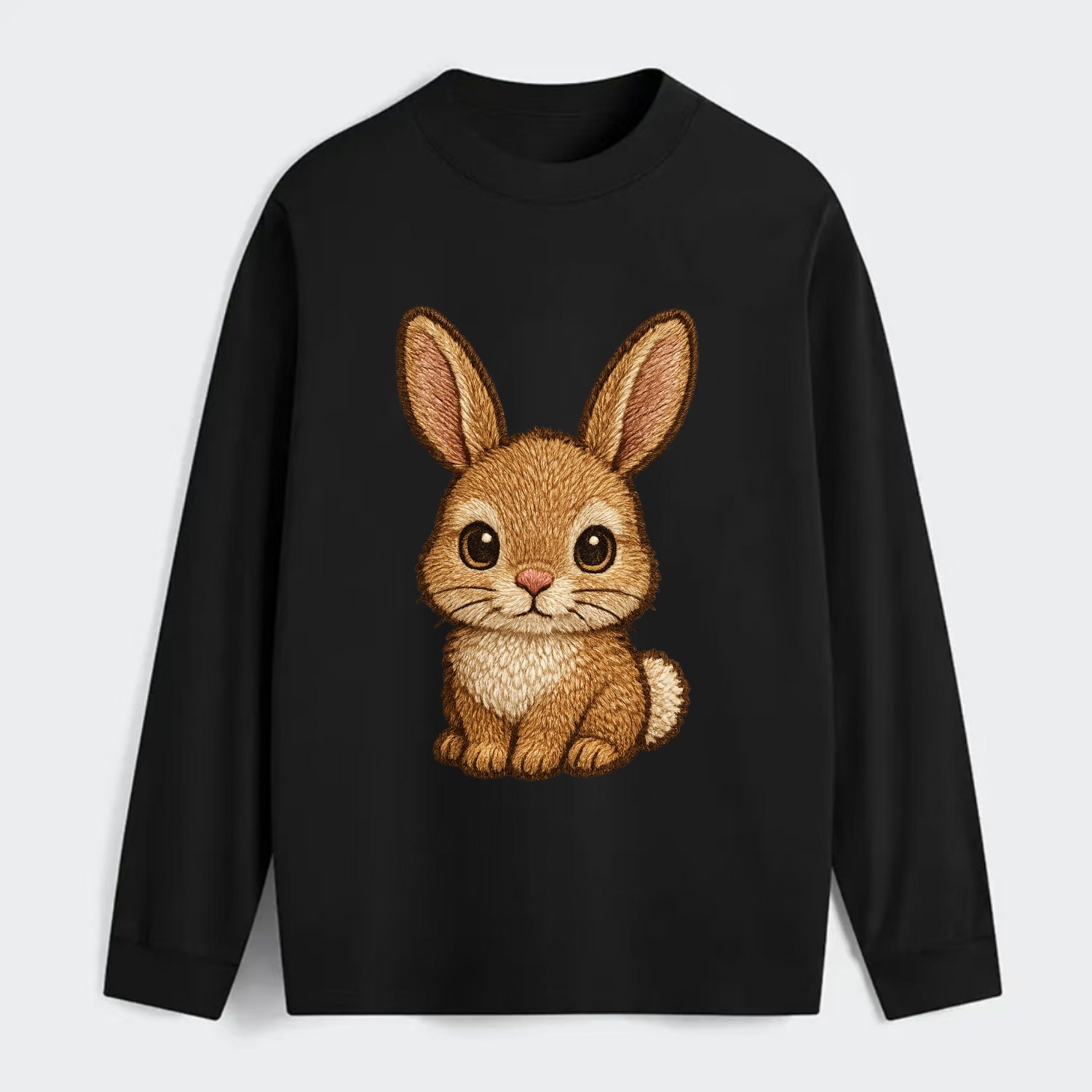 Baby Rabbit - long ears, fluffy white tail, pink nose, large brown - Classic Long Sleeve Shirt - Black