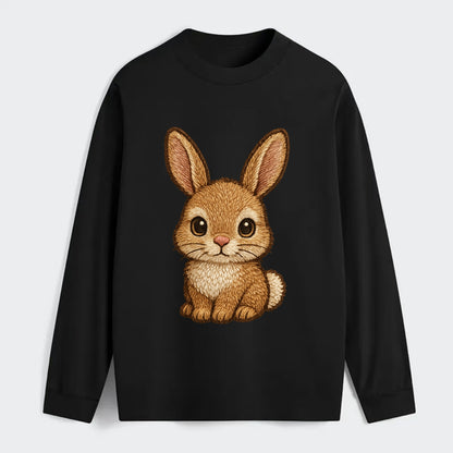 Baby Rabbit - long ears, fluffy white tail, pink nose, large brown - Classic Long Sleeve Shirt - Black
