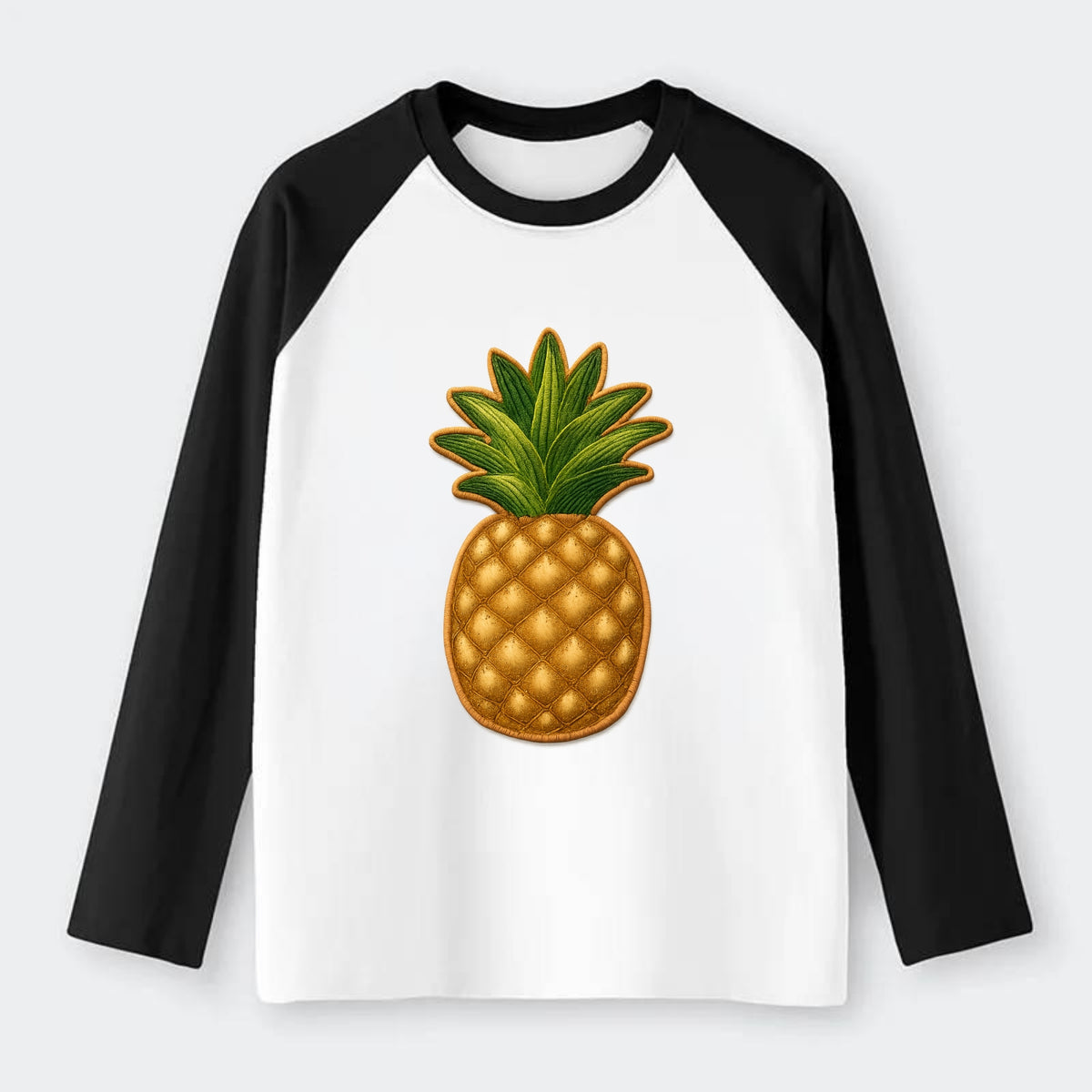 PINEAPPLE CROWN - tropical fruit in yellow and green , hospitality - Raglan Long Sleeve T-Shirt - Black