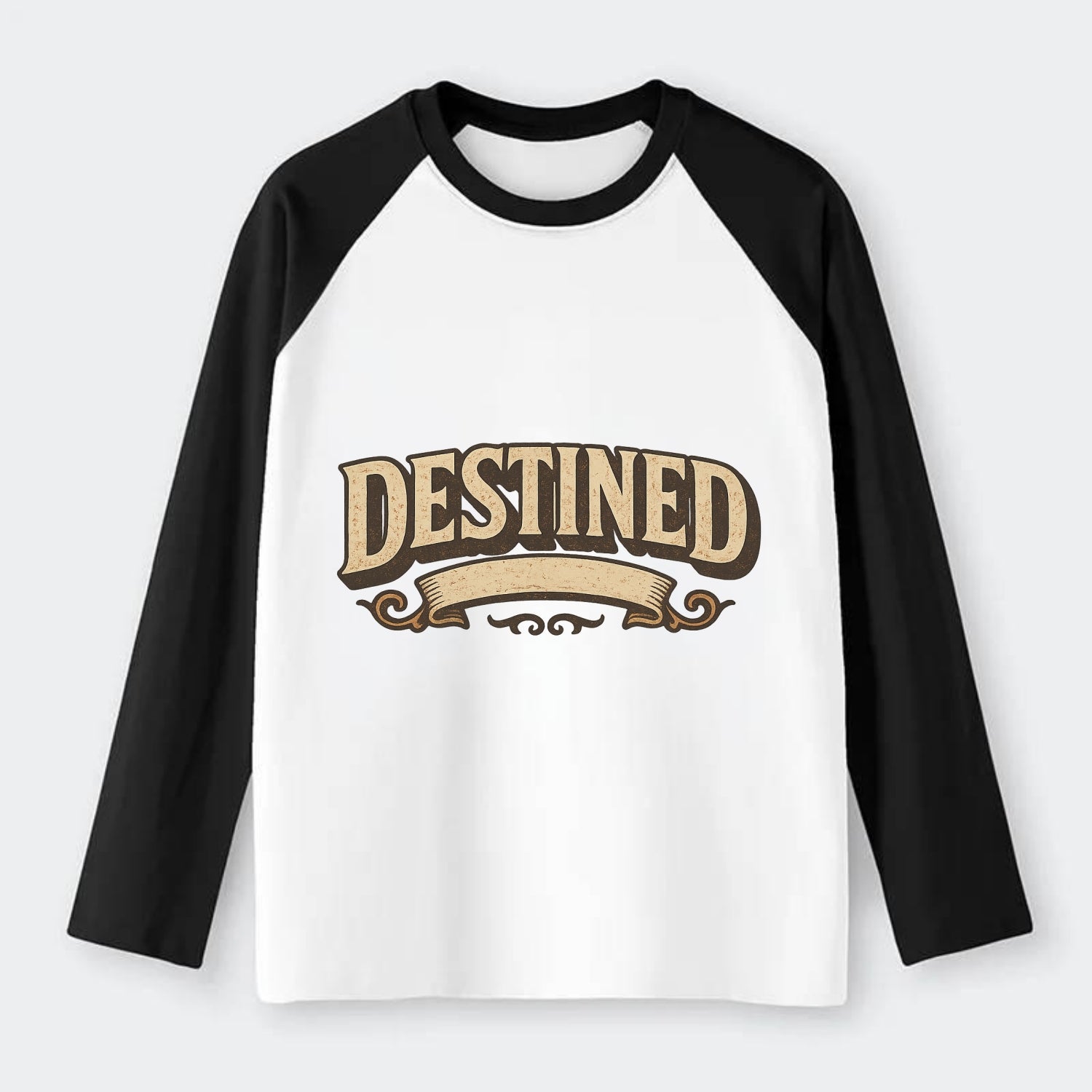 Bold typography design - "DESTINED" - fated for greatness - Raglan Long Sleeve T-Shirt - Black
