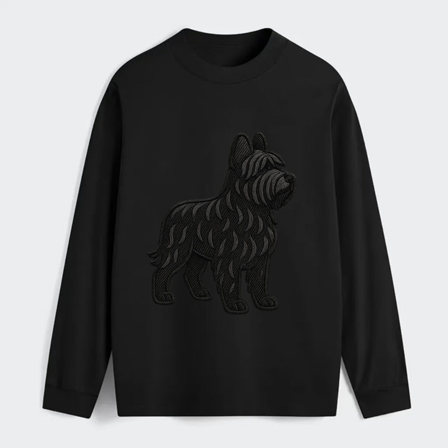 Briard - Black wavy coat embroidered herding pose - Classic Long Sleeve Shirt - Black