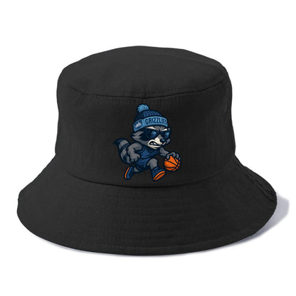 Memphis Raccoon wearing Grizzlies beanie with riverboat patch and wayfarer sunglasses - Bucket Hat - Black