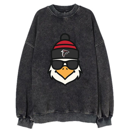 Atlanta Falcon wearing Falcons red and black beanie with pom pom and wayfarer - Vintage Sweatshirt - Black