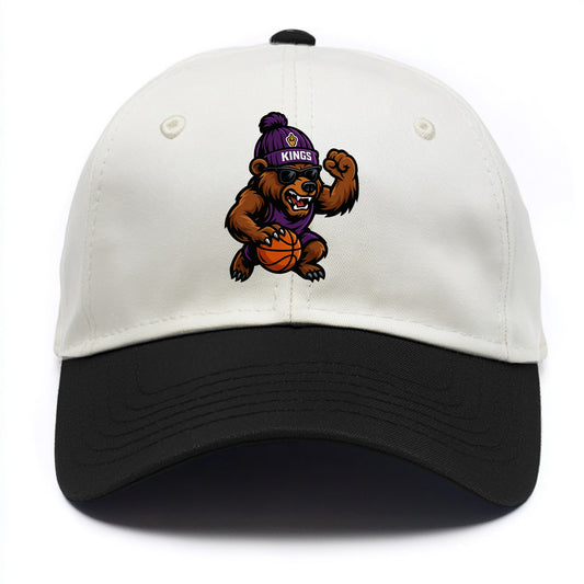 California Grizzly wearing Kings beanie with royal scepter patch and wayfarer - Two Tone Cap - Black