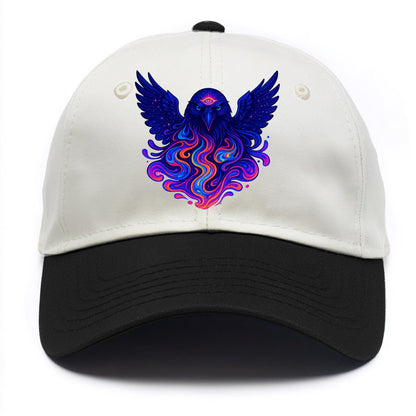 Mysterious raven with feathers showing future visions in neon colors, wings spread - Two Tone Cap - Black