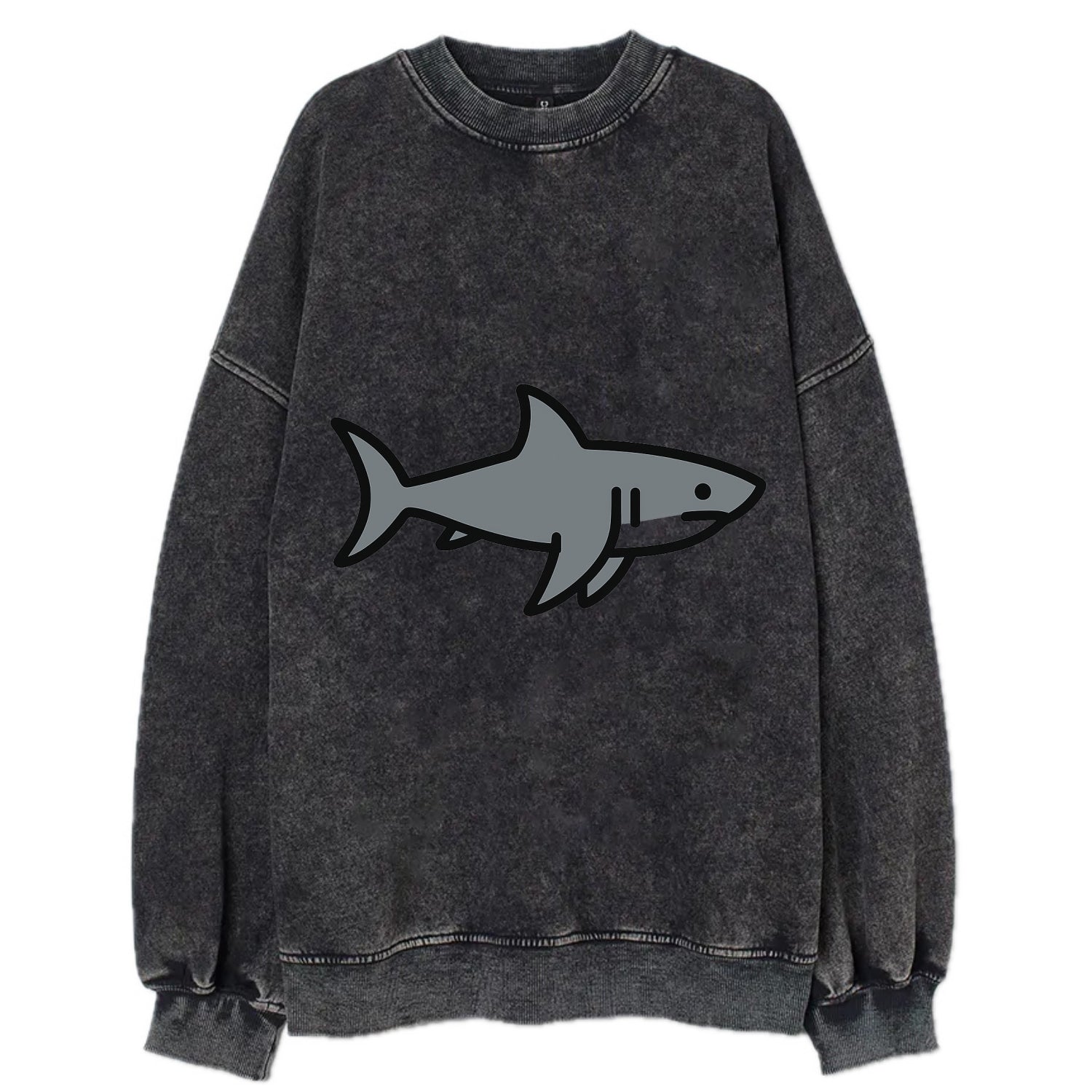 Great White Shark - Gray predator flat side profile - Vintage Sweatshirt - Black